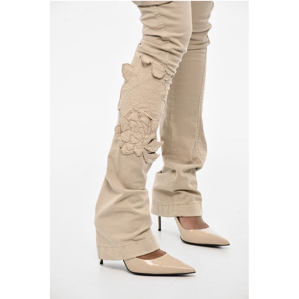 Dsquared² Regular Waist Cotton Twill Cargo Pants with Floral Applicati