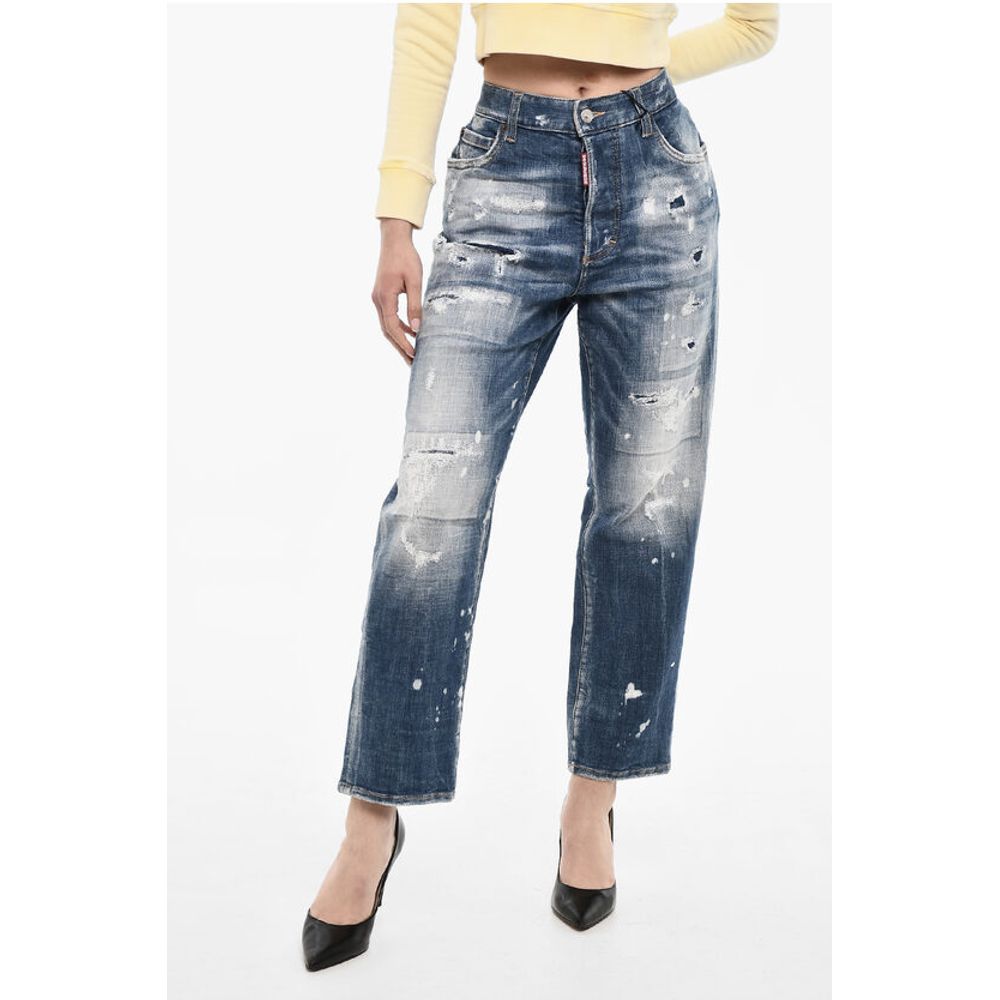 Dsquared² High Waist Distressed Acid Wash Jeans