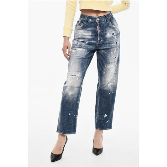Dsquared² High Waist Distressed Acid Wash Jeans