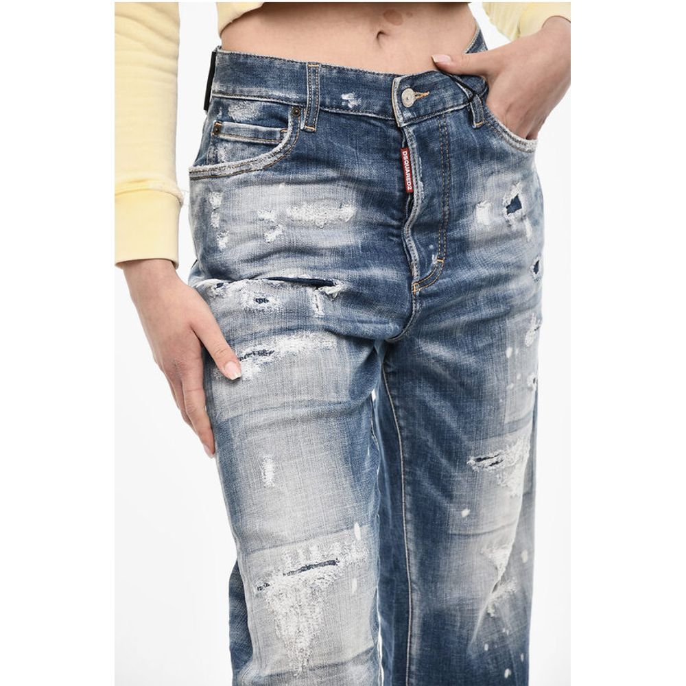 Dsquared² High Waist Distressed Acid Wash Jeans