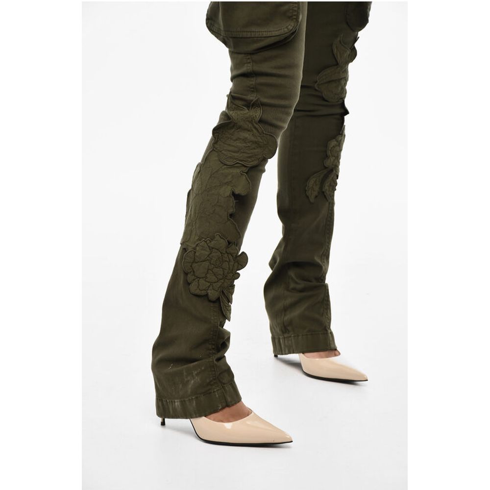 Dsquared² Regular Waist Cotton Twill Cargo Pants with Floral Applicati