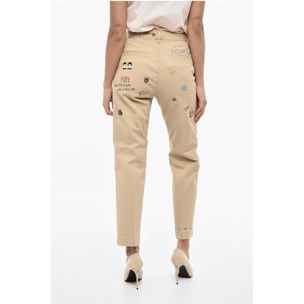 Dsquared² Cotton Twill Pants with Rhinestone Logo