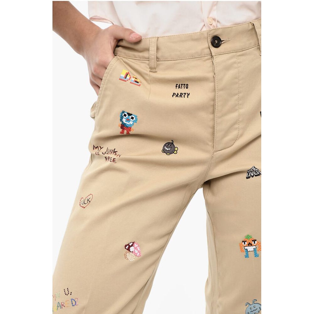 Dsquared² Cotton Twill Pants with Rhinestone Logo