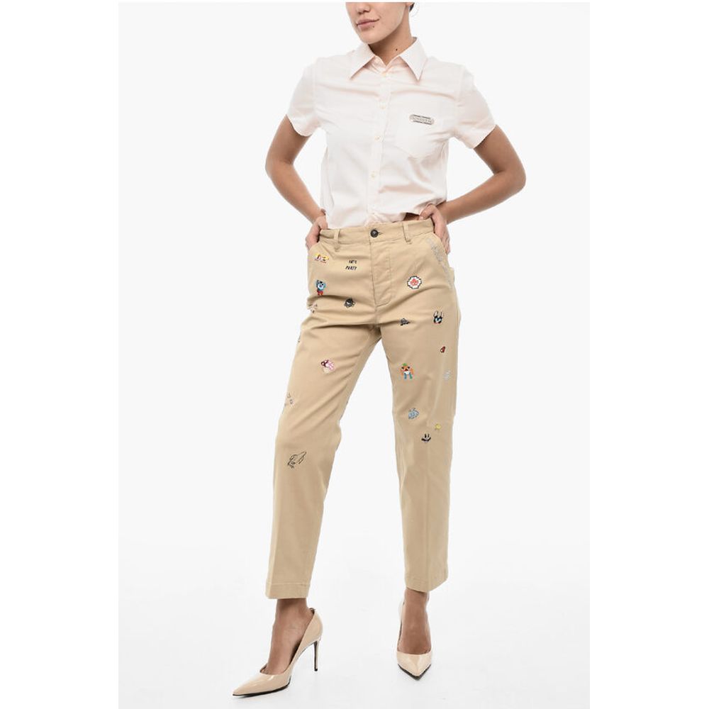 Dsquared² Cotton Twill Pants with Rhinestone Logo