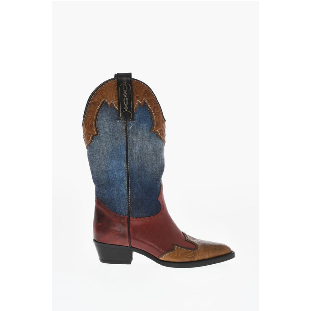 Dsquared² Denim VINTAGE Texan Boots With Leather Details