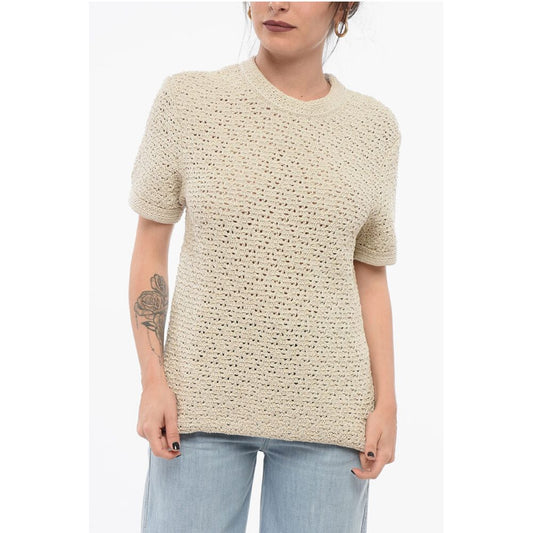 Bottega Veneta Crew Neck Crochet Cotton T-Shirt