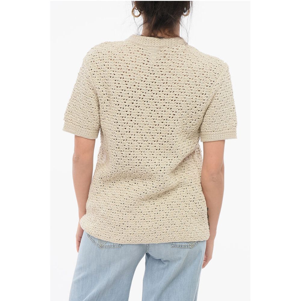 Bottega Veneta Crew Neck Crochet Cotton T-Shirt