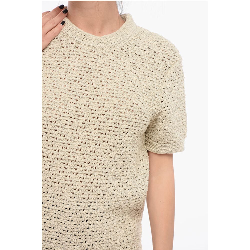 Bottega Veneta Crew Neck Crochet Cotton T-Shirt