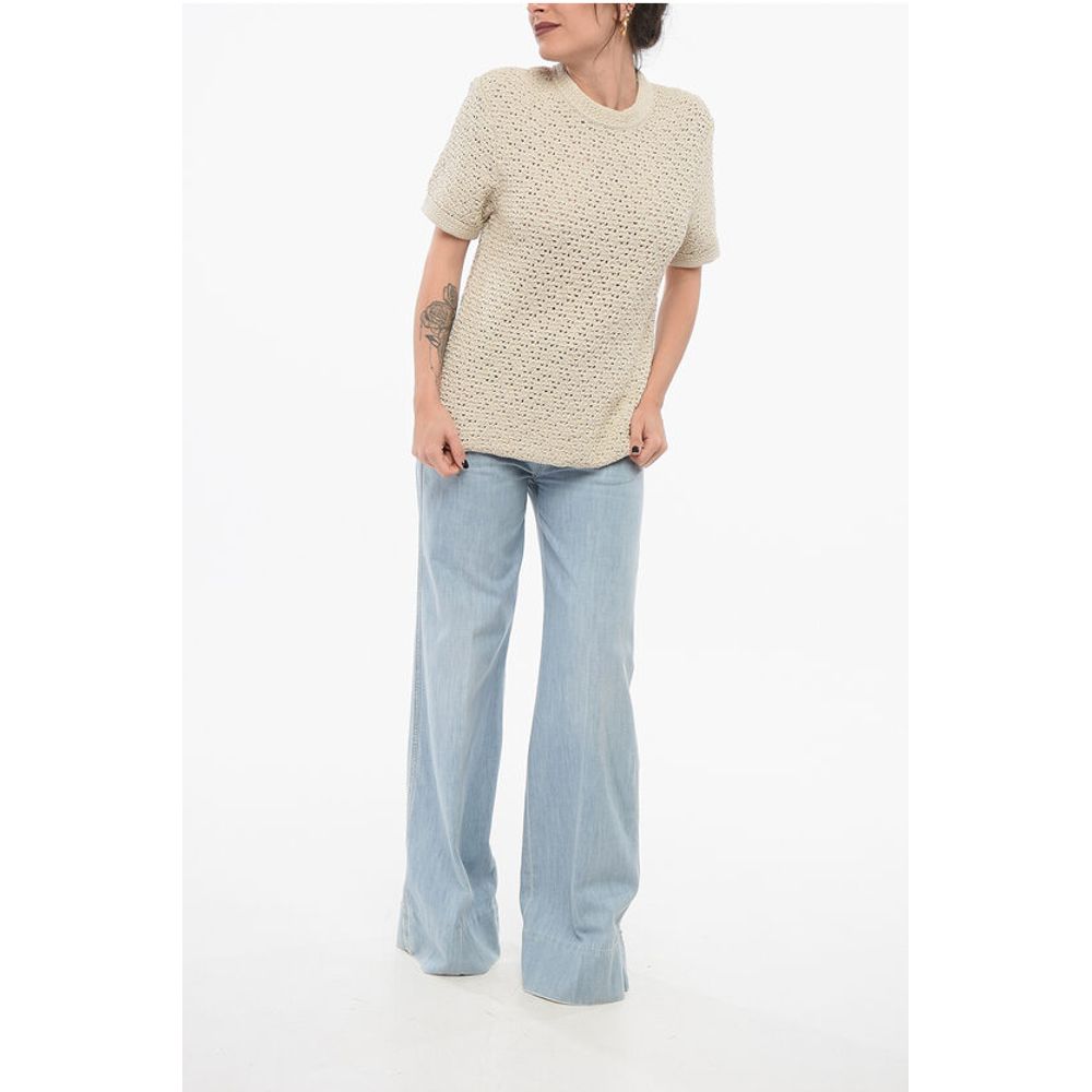 Bottega Veneta Crew Neck Crochet Cotton T-Shirt