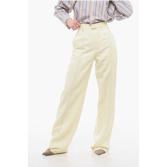 Bottega Veneta Pure Linen Pants with Embroidered Front Pince