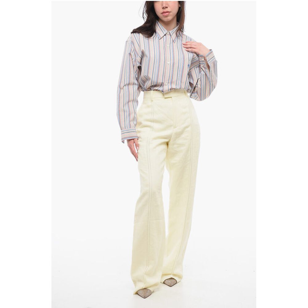 Bottega Veneta Pure Linen Pants with Embroidered Front Pince