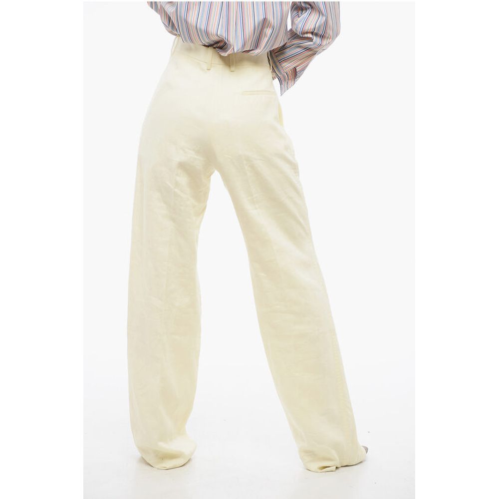 Bottega Veneta Pure Linen Pants with Embroidered Front Pince