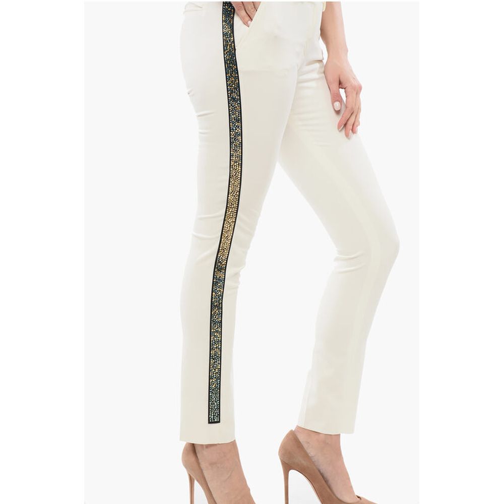 Philipp Plein COUTURE Straight Leg VERONIQUE Pants with Rhinestone Side Ba