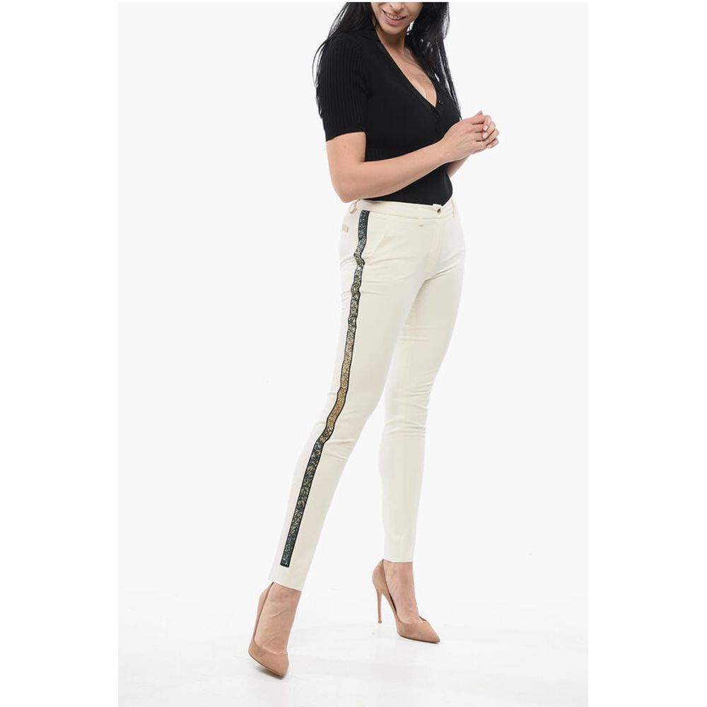 Philipp Plein COUTURE Straight Leg VERONIQUE Pants with Rhinestone Side Ba