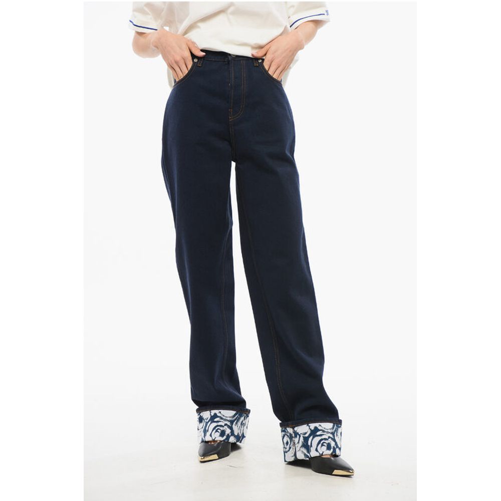Burberry High-waisted Dark Washed Denims with Printed Cuffs 18cm
