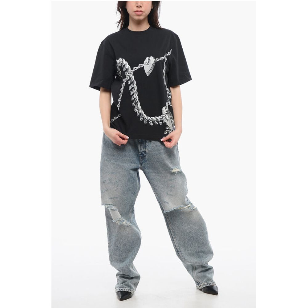 Burberry Crew Neck CHAINED Cotton T-Shirt with Print