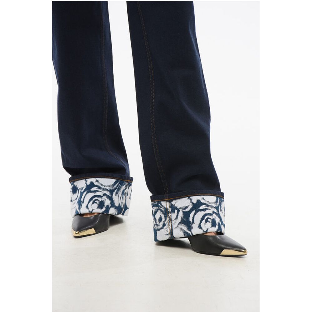 Burberry High-waisted Dark Washed Denims with Printed Cuffs 18cm