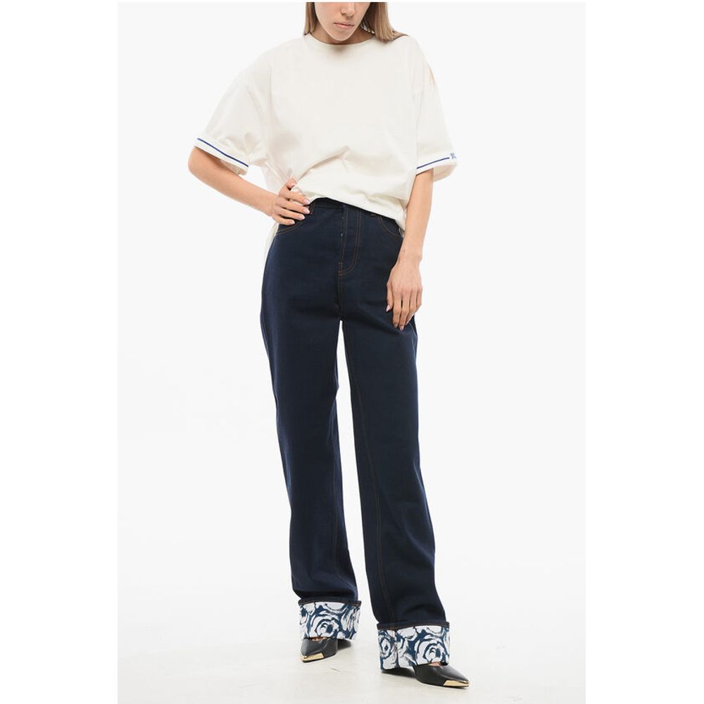 Burberry High-waisted Dark Washed Denims with Printed Cuffs 18cm