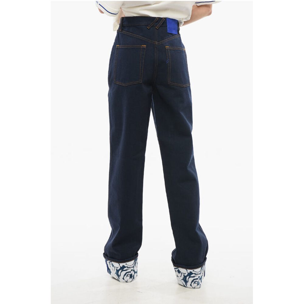 Burberry High-waisted Dark Washed Denims with Printed Cuffs 18cm