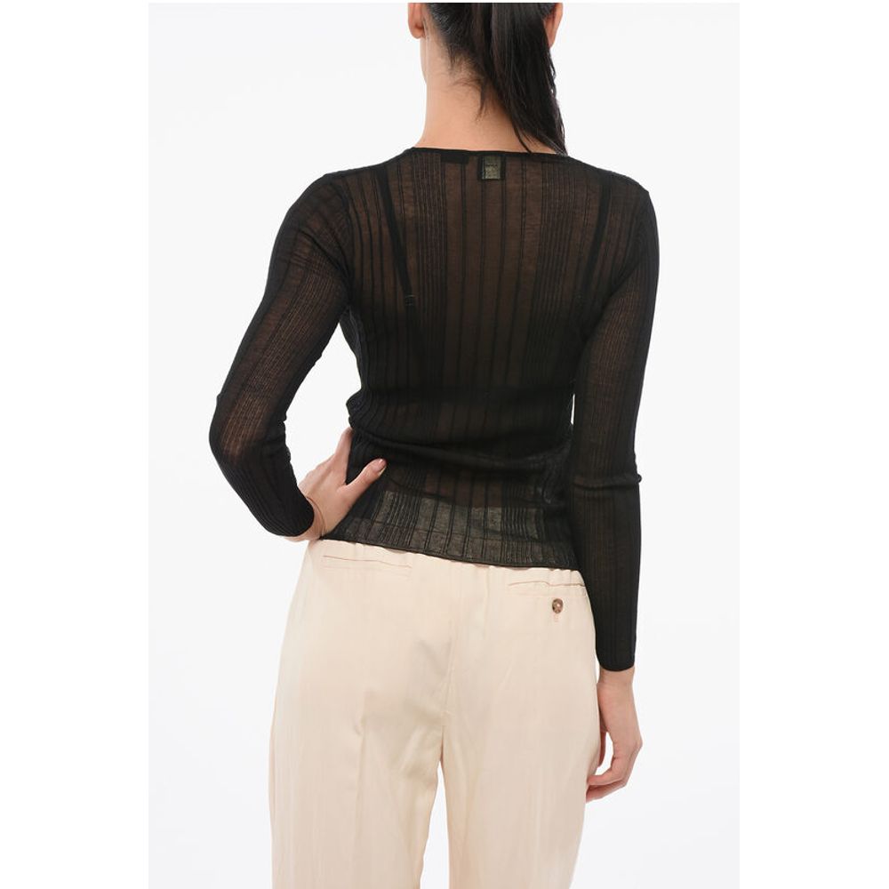PINKO Ribbed Sheer Long Sleeve Top