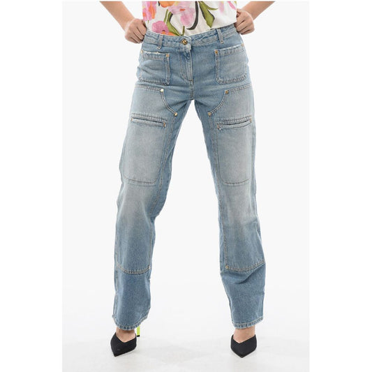 Palm Angels Light Washed Straight Fit Jeans With Knee-Panel