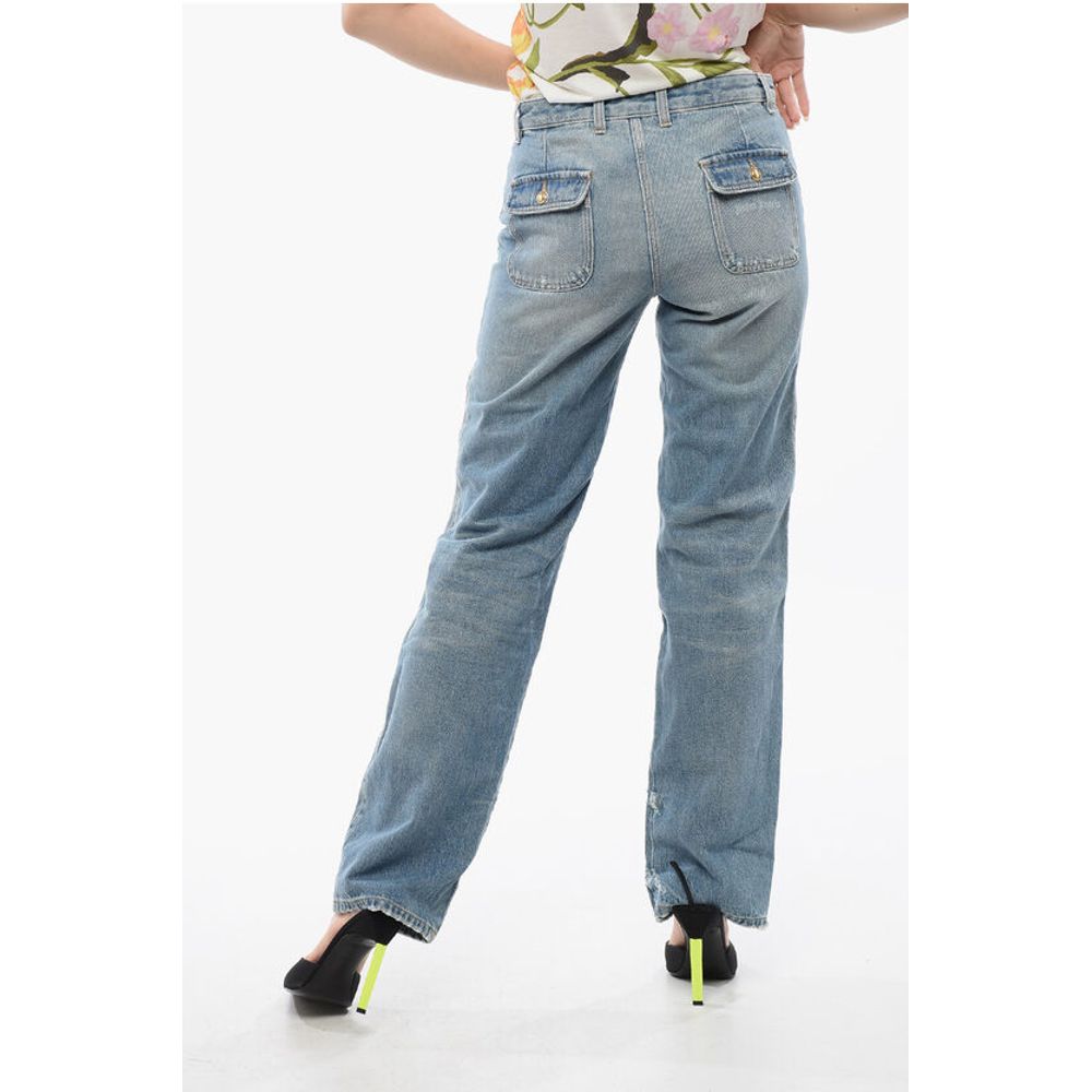 Palm Angels Light Washed Straight Fit Jeans With Knee-Panel