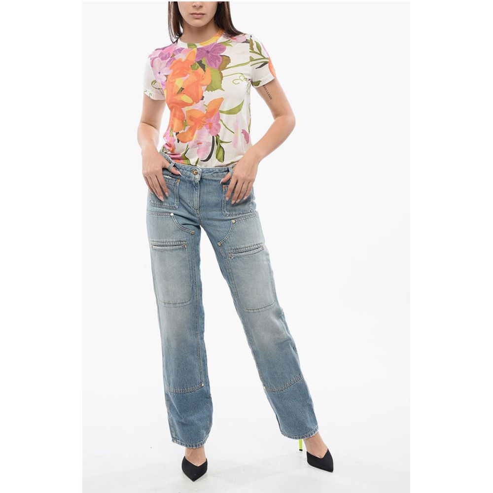 Palm Angels Light Washed Straight Fit Jeans With Knee-Panel