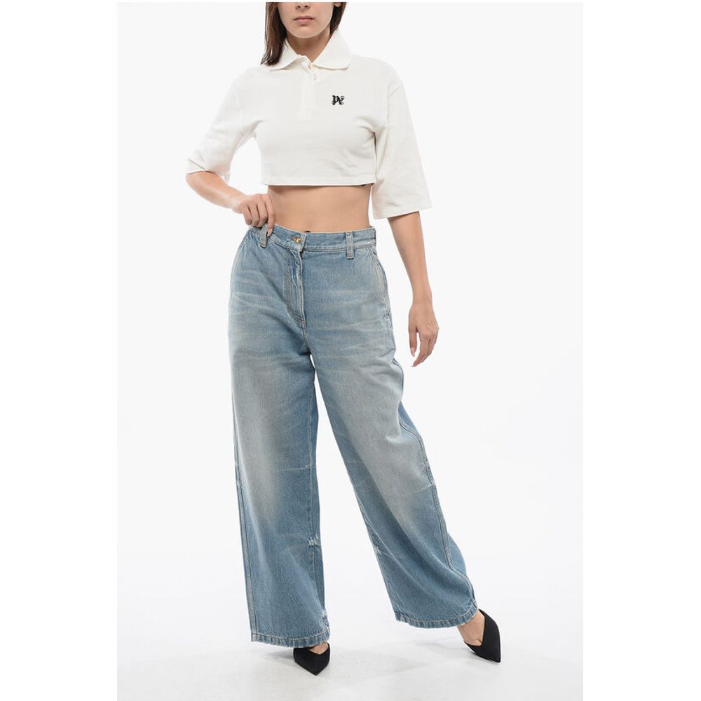 Palm Angels High Waisted Wide Fit Light Washed Jeans