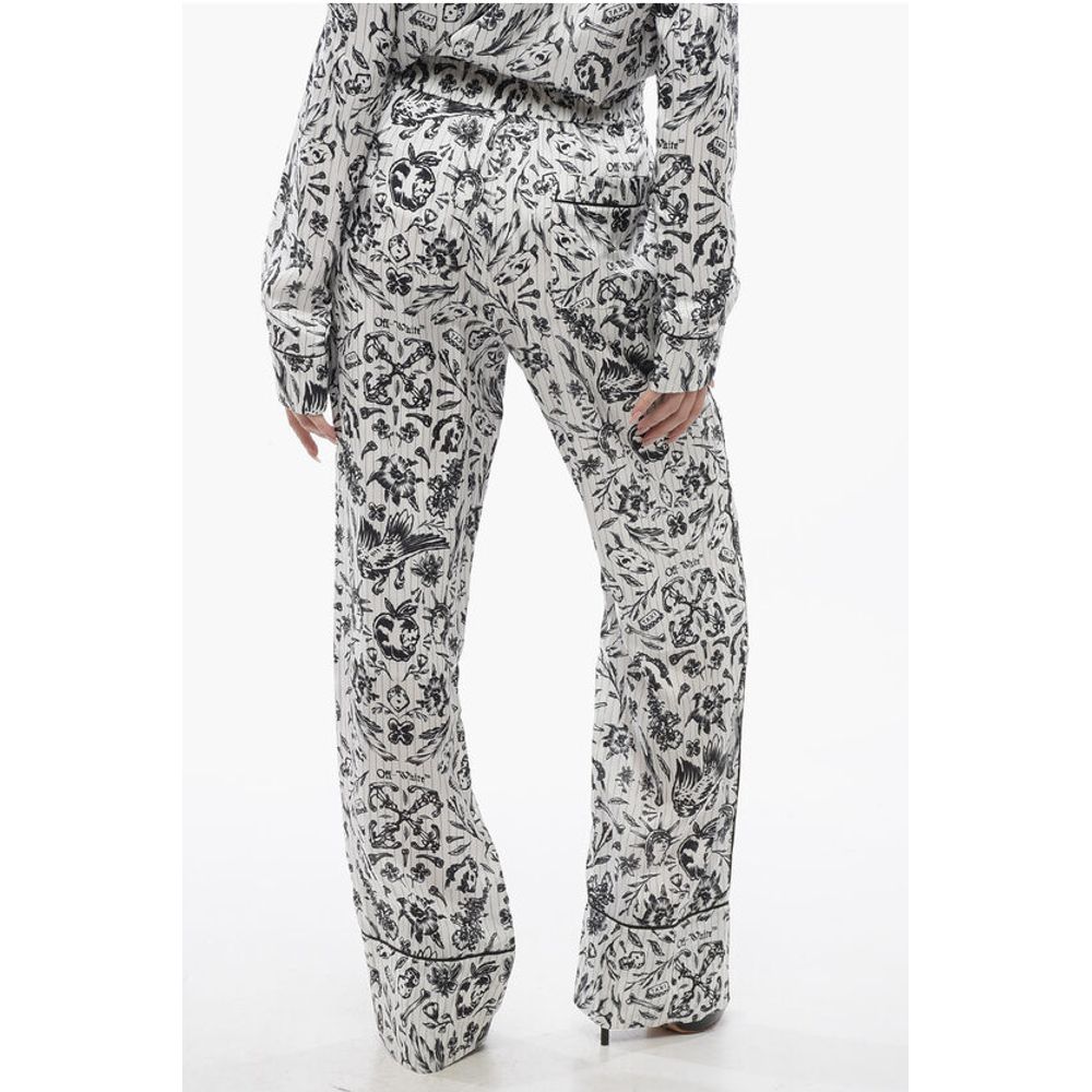 Off-White Printed Satin TATTOO PAJAMA Palazzo Pants