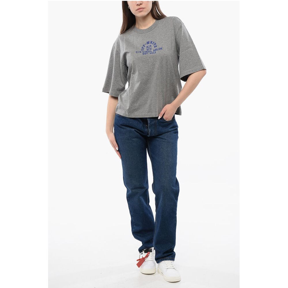 Off-White Cotton Crew-neck T-shirt with Print Logo