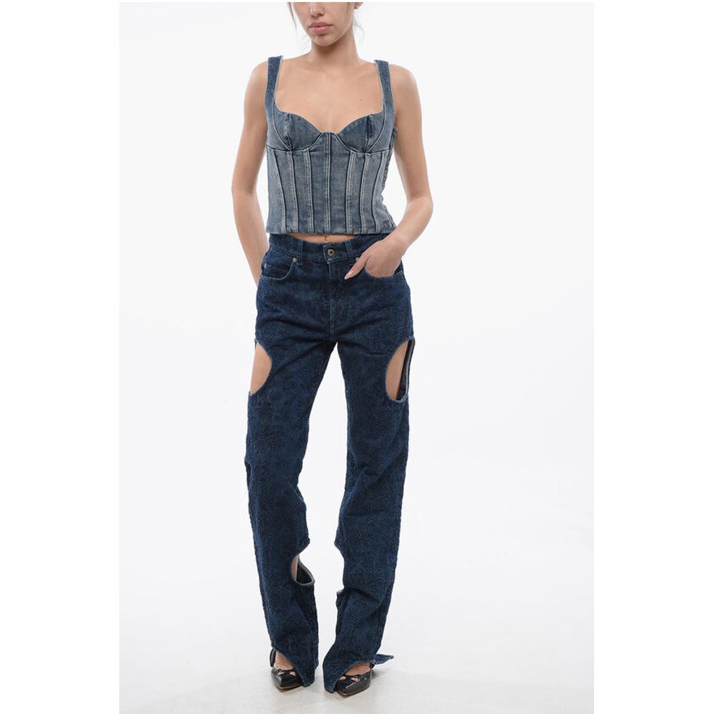 Off-White All-Over Embroidered METEOR Dark Washed Denims 22cm