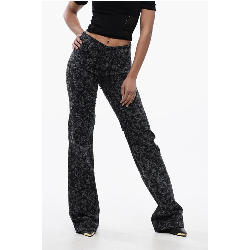 Off-White Flared Straight Leg Long Jeans with All-Over Graphic Print 2