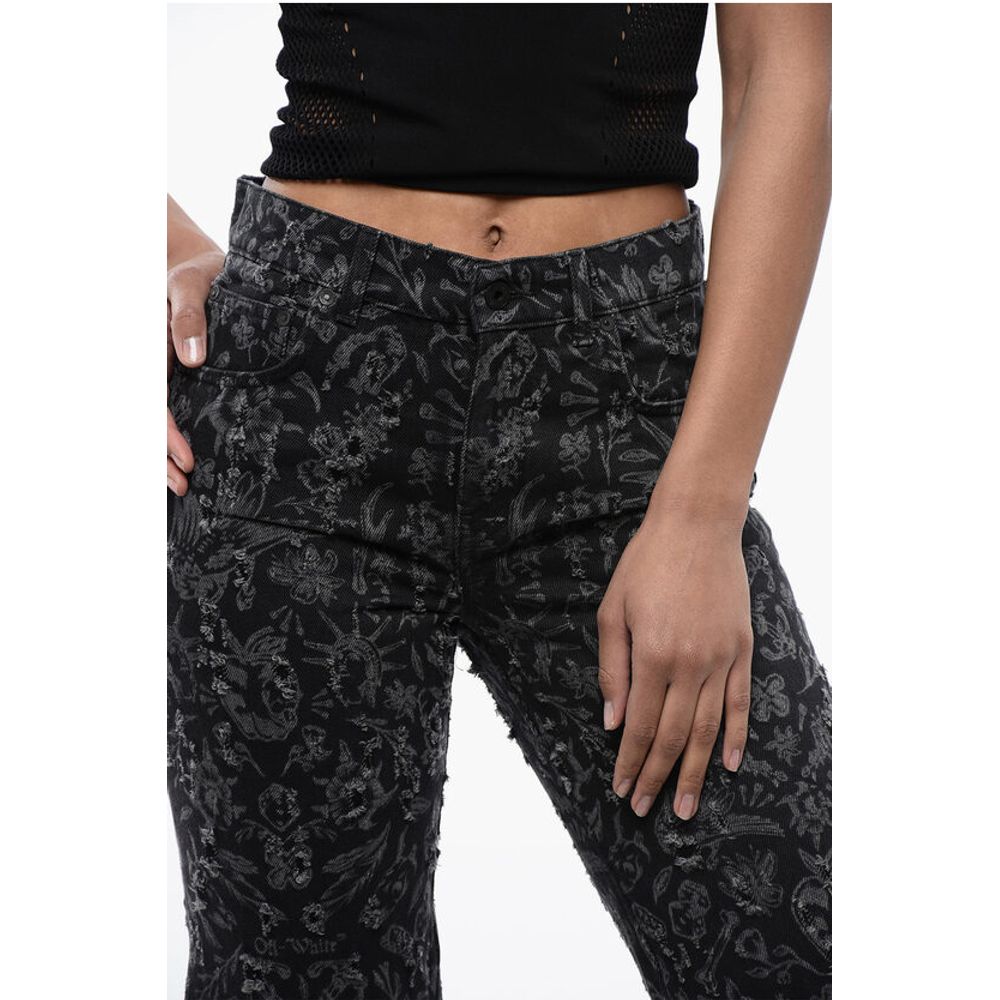 Off-White Flared Straight Leg Long Jeans with All-Over Graphic Print 2