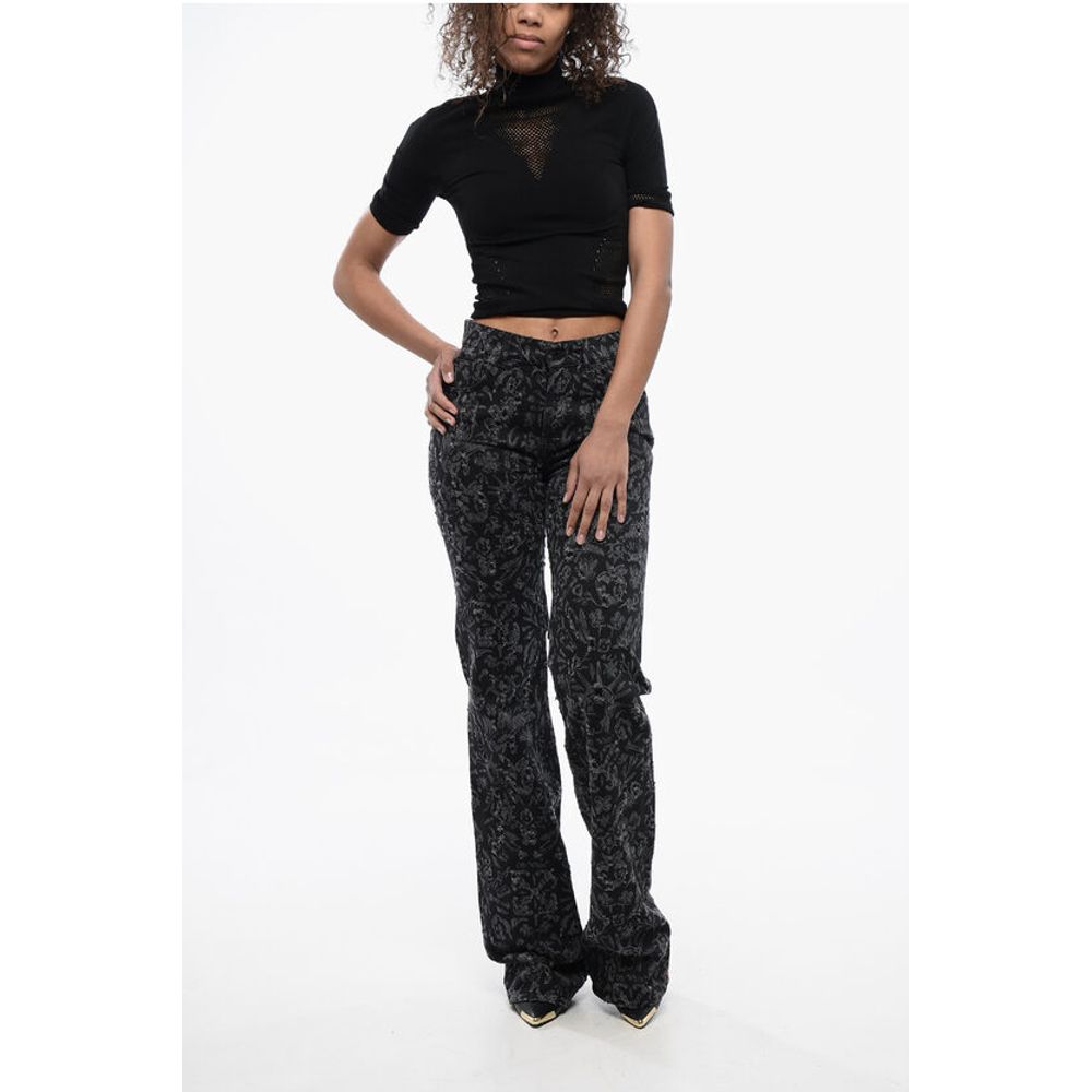 Off-White Flared Straight Leg Long Jeans with All-Over Graphic Print 2