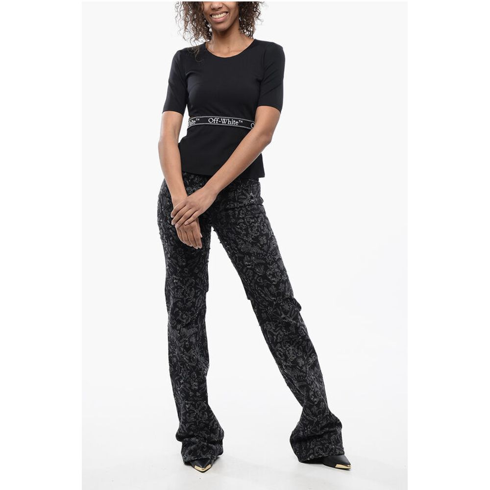 Off-White Short Sleeved Tight-Fitting Top with Cut-Out Detail