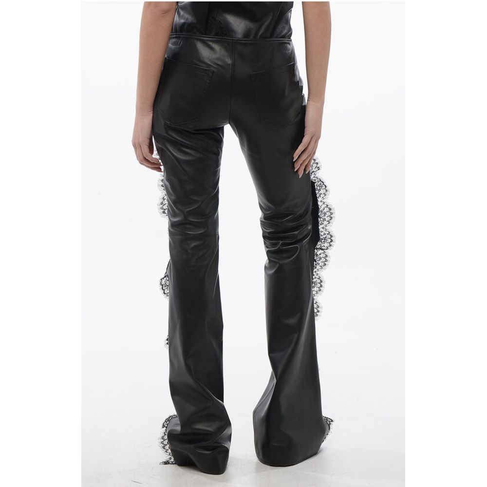 Off-White Leather Pants With Lace Trim Details