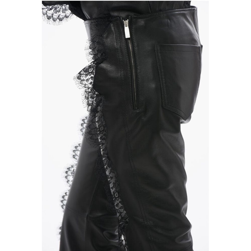 Off-White Leather Pants With Lace Trim Details