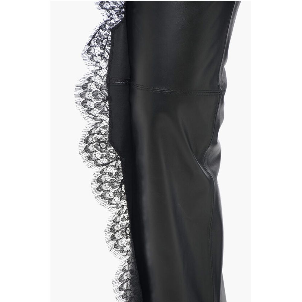 Off-White Leather Pants With Lace Trim Details