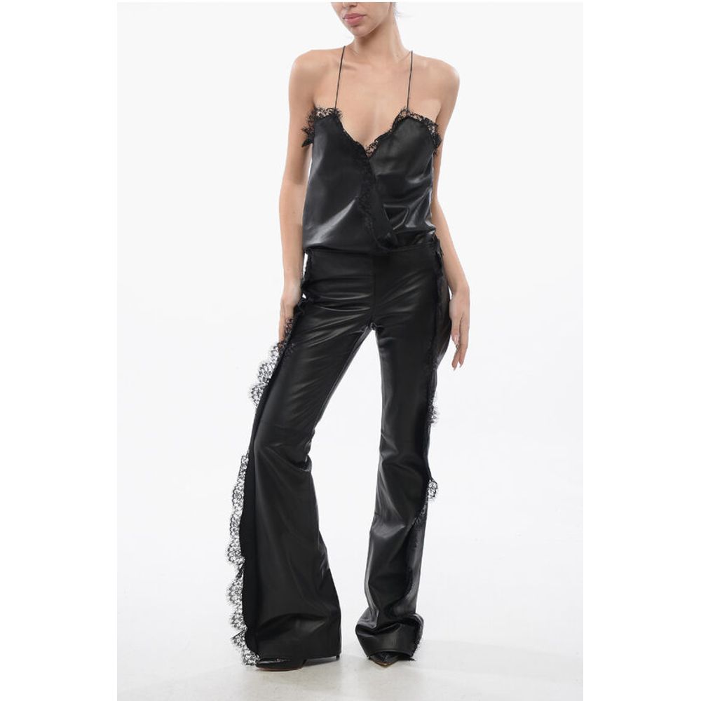 Off-White Leather Pants With Lace Trim Details