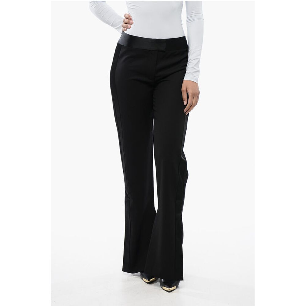Off-White Virgin Wool Pants with Satin Trims and Ankle Slit