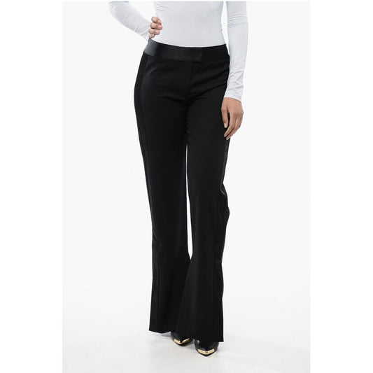 Off-White Virgin Wool Pants with Satin Trims and Ankle Slit