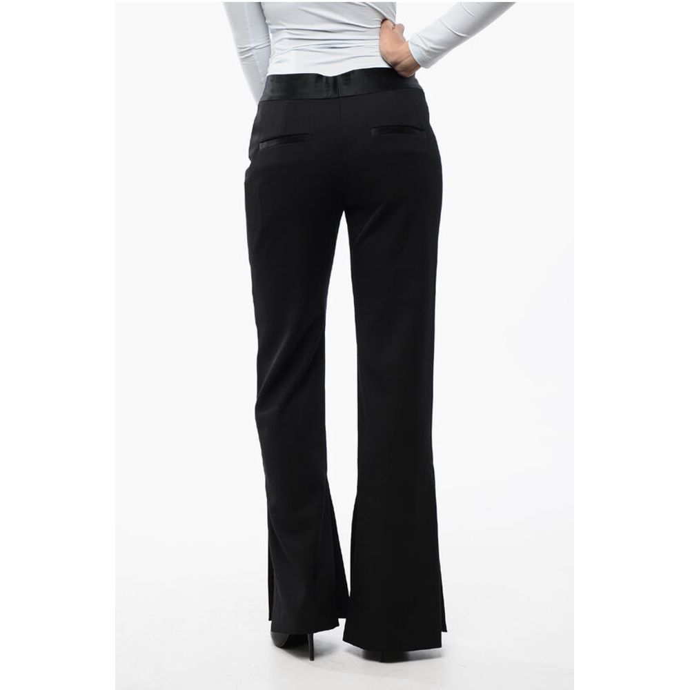 Off-White Virgin Wool Pants with Satin Trims and Ankle Slit