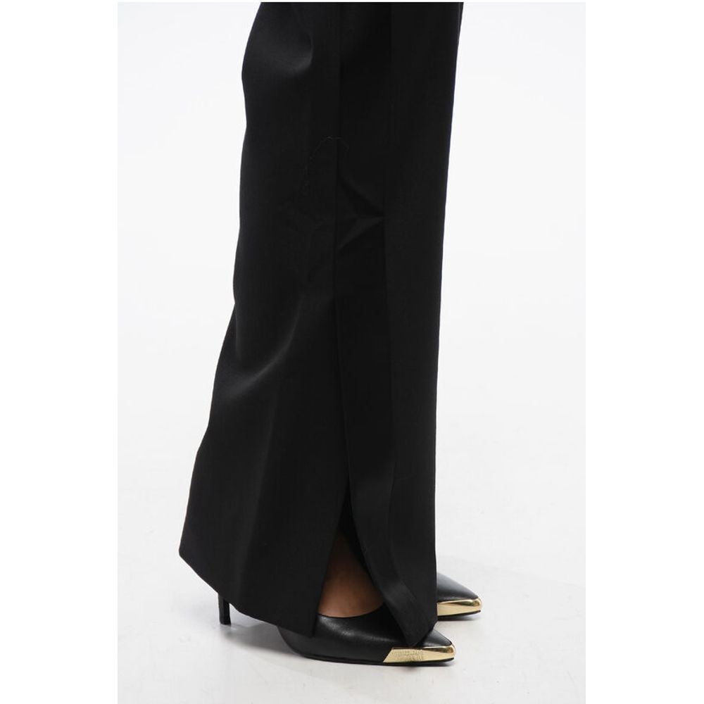 Off-White Virgin Wool Pants with Satin Trims and Ankle Slit