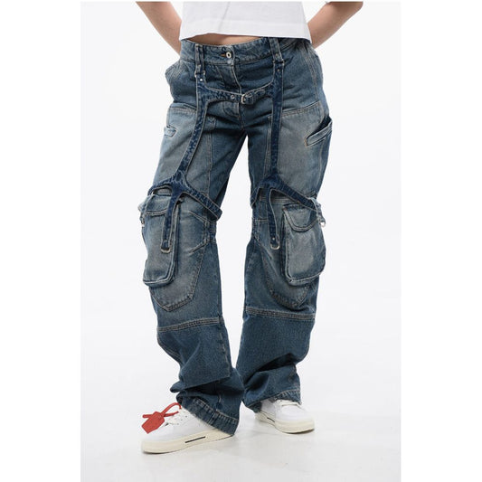 Off-White Loose Fit Cargo Jeans with Regular Waist