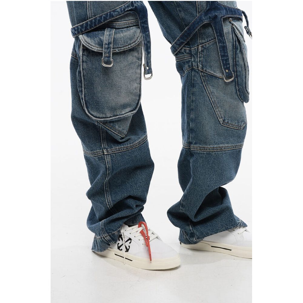 Off-White Loose Fit Cargo Jeans with Regular Waist