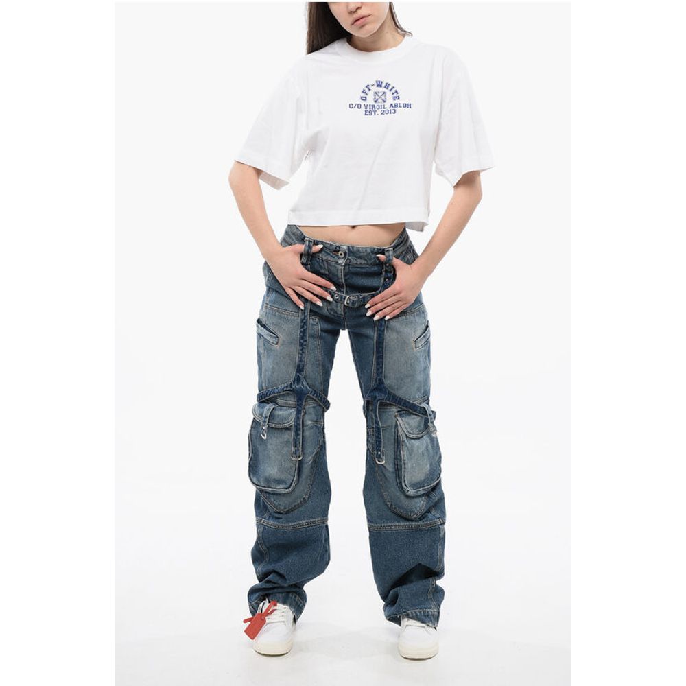 Off-White Loose Fit Cargo Jeans with Regular Waist