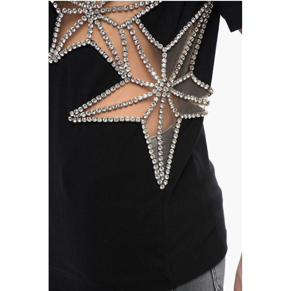 Dsquared² Crew Neck STAR T-Shirt with See Through Inserts and Rhinesto