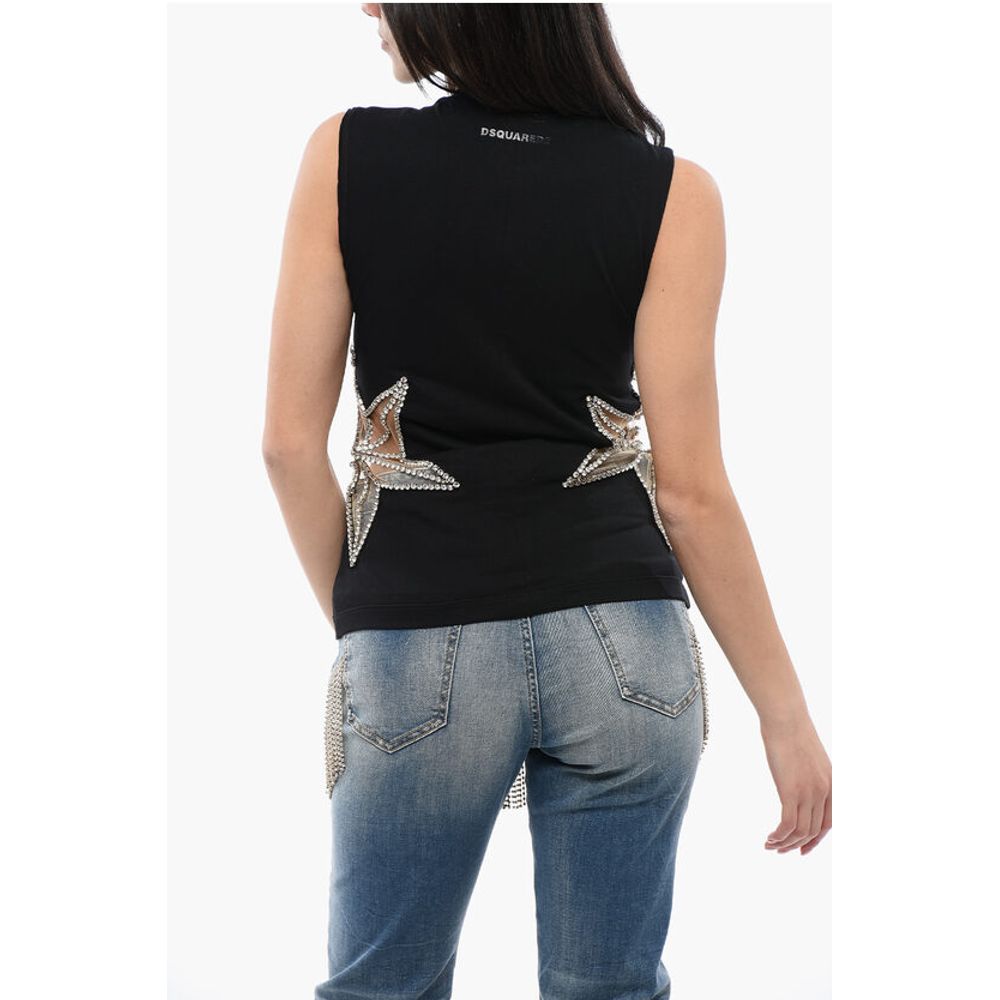 Dsquared² Crystal and Mesh Inserted STAR Tank Top