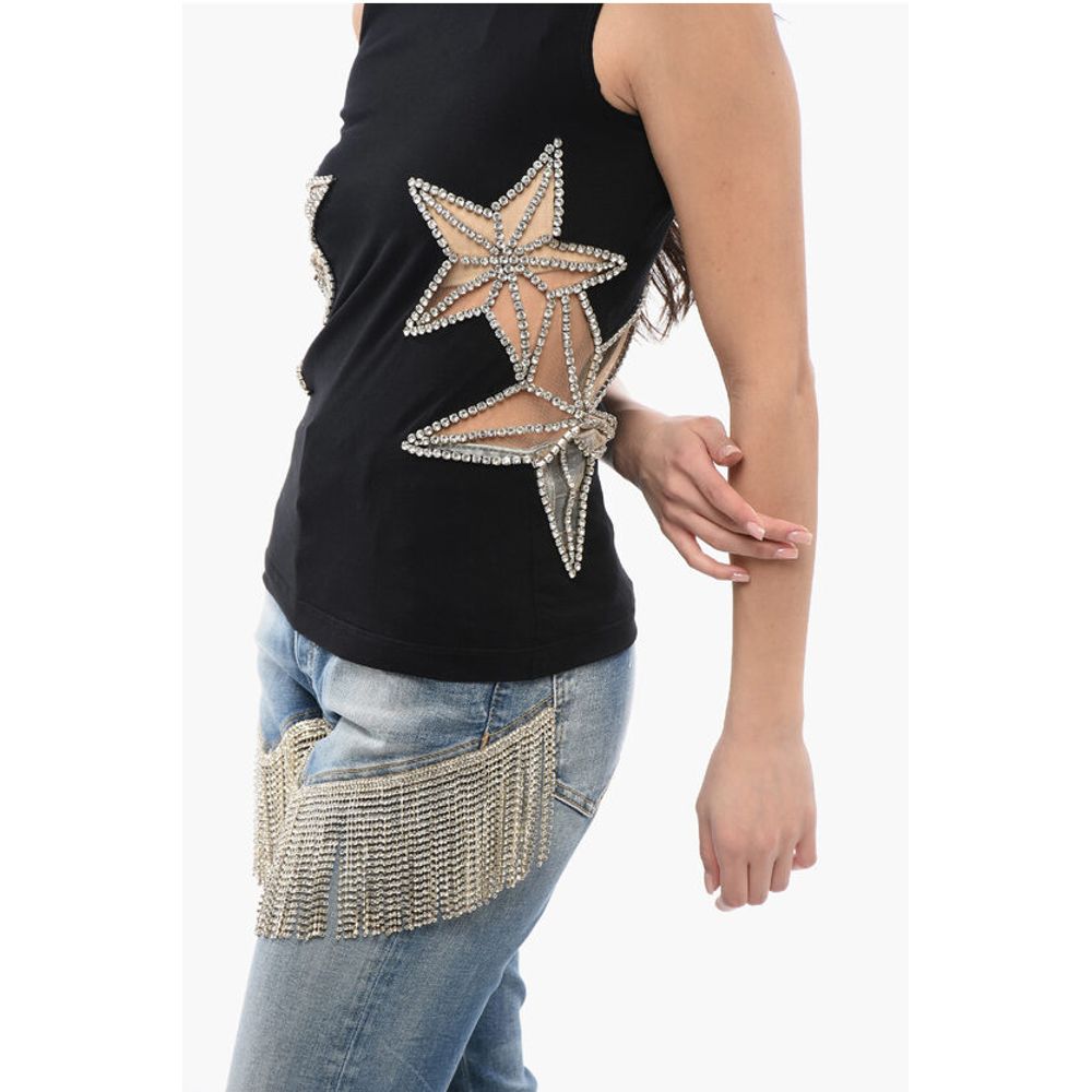 Dsquared² Crystal and Mesh Inserted STAR Tank Top