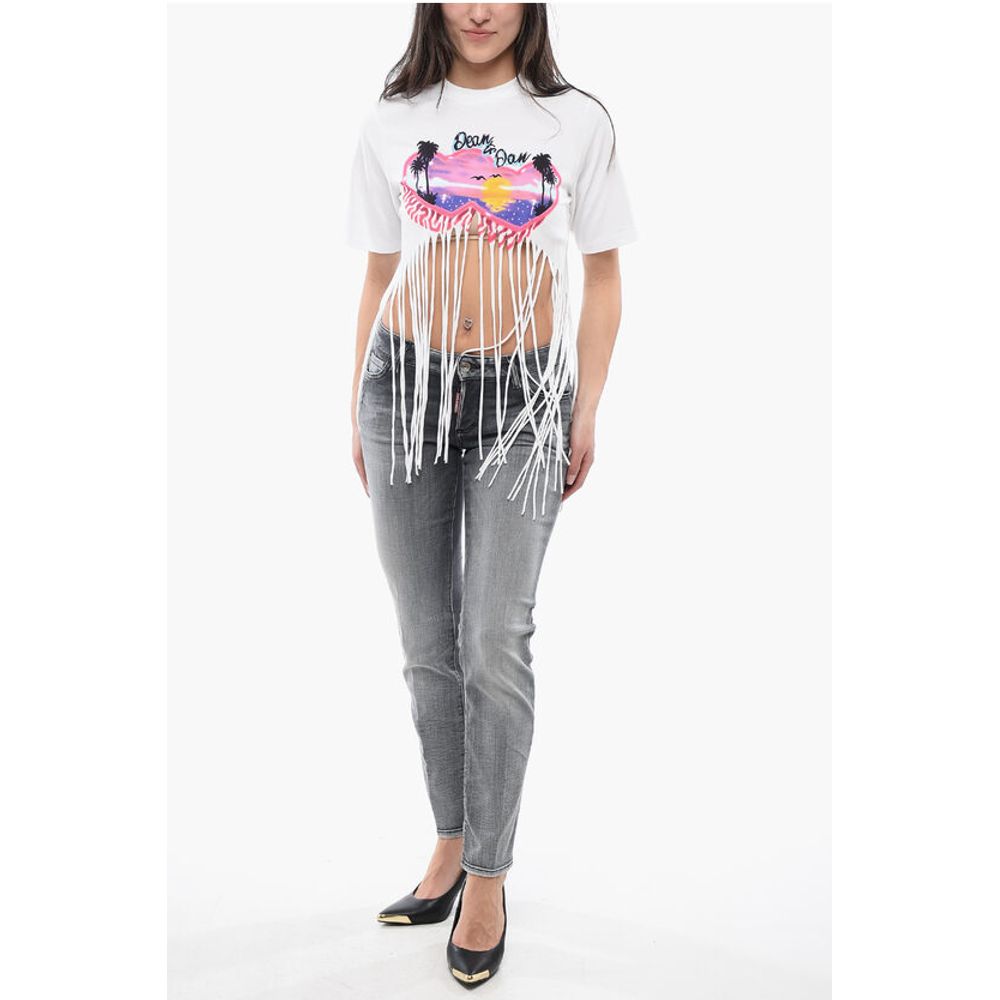 Dsquared² Fringed Hem SPRAY SUNSET Crop T-Shirt